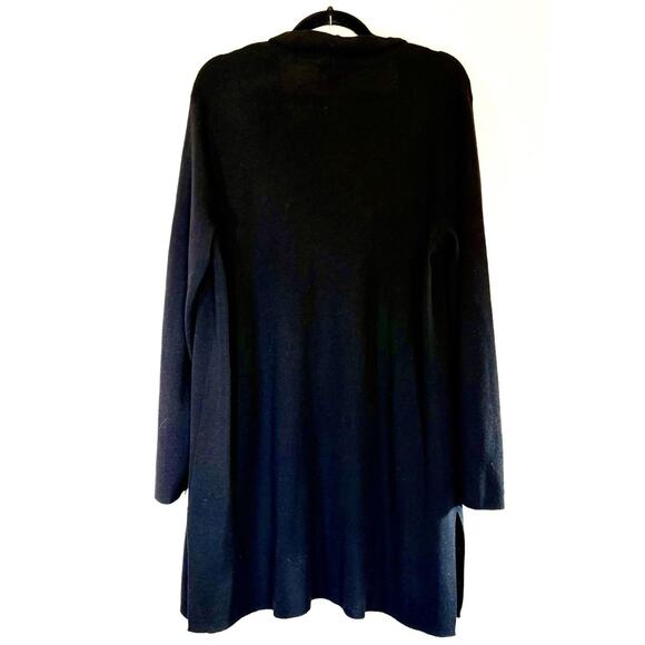 Eileen Fisher XL Open-Front Long-Line Superfine Merino Wool Knit Cardigan Black - Picture 9 of 11